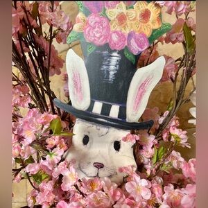 Dapper Top Hat Rabbit with Black and White Stripe Metal Stake